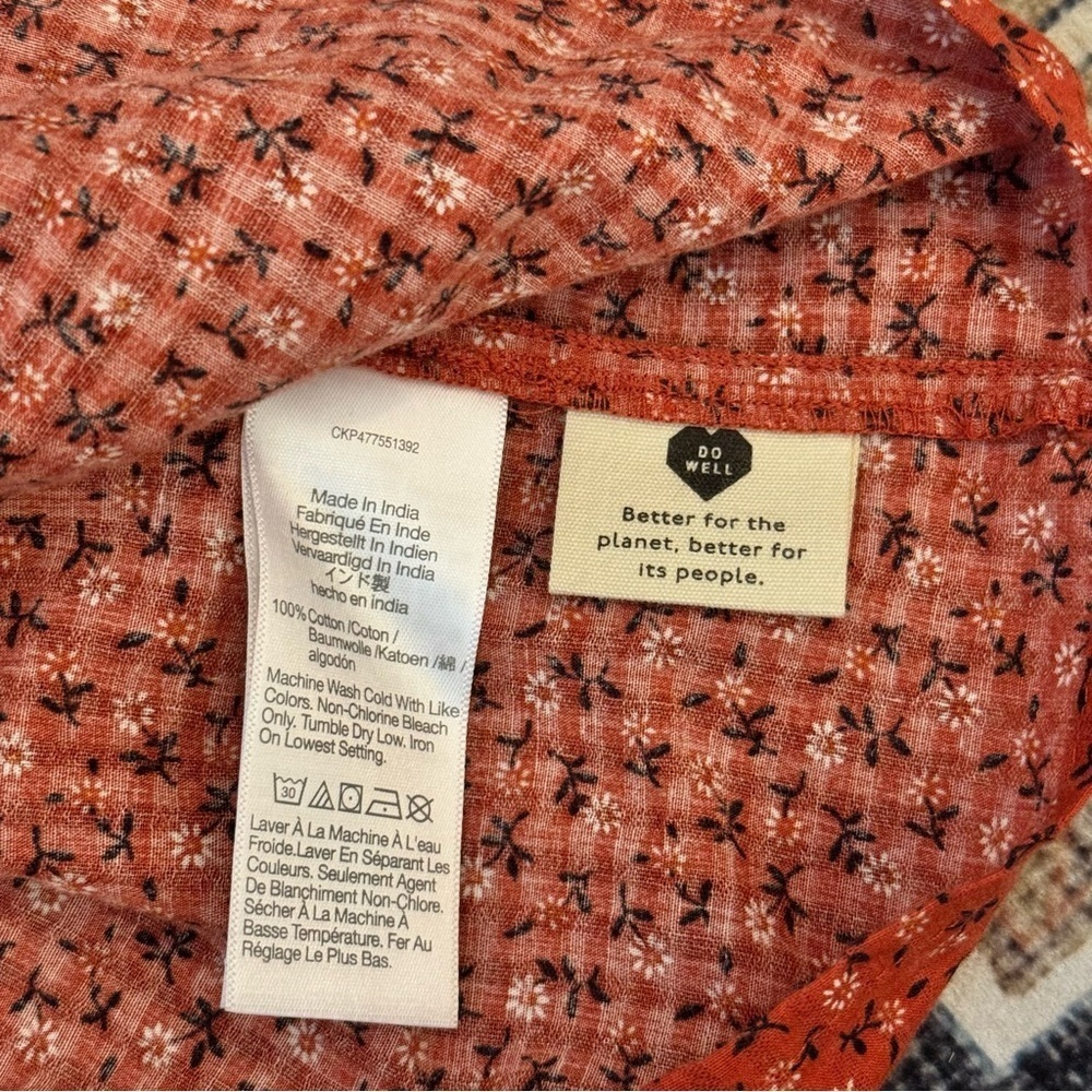 Madewell Tie-Back Peplum Top in Campden Daisies Orange 100% Cotton Size XS - Picture 10 of 16